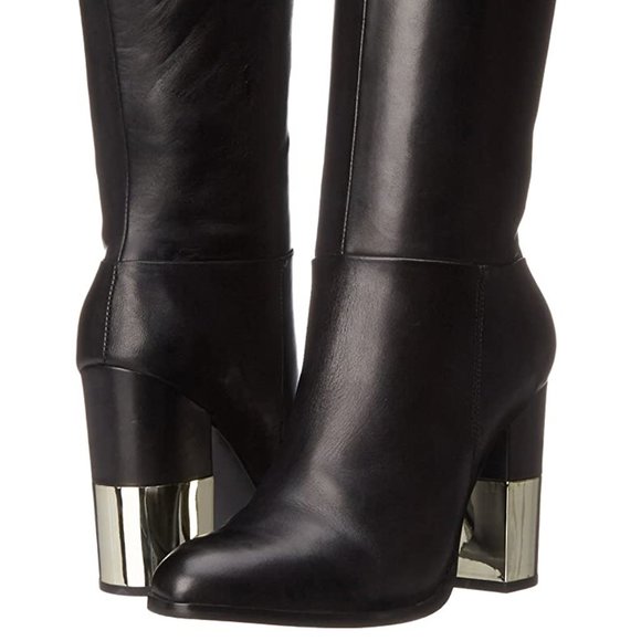gold block heel booties
